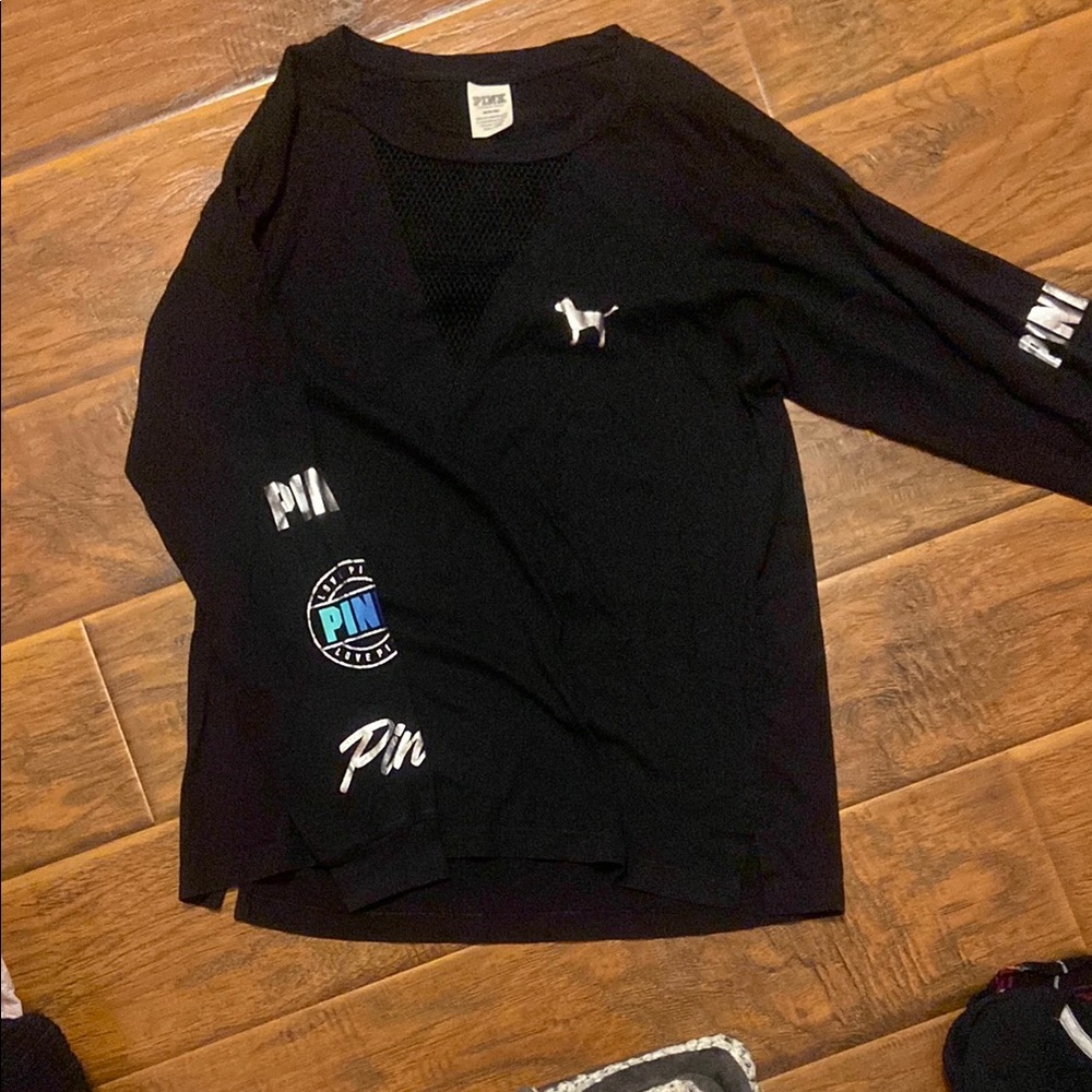 PINK Victoria's Secret Black Graphic Long Sleeve